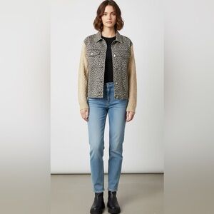 Macaron leopard /knit jean jacket oversized size small